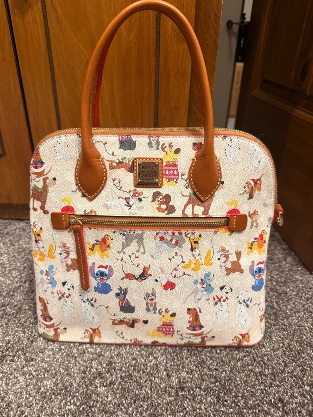 Dooney & Bourke Cream Disney Dogs Dome Satchel with Tan Trim